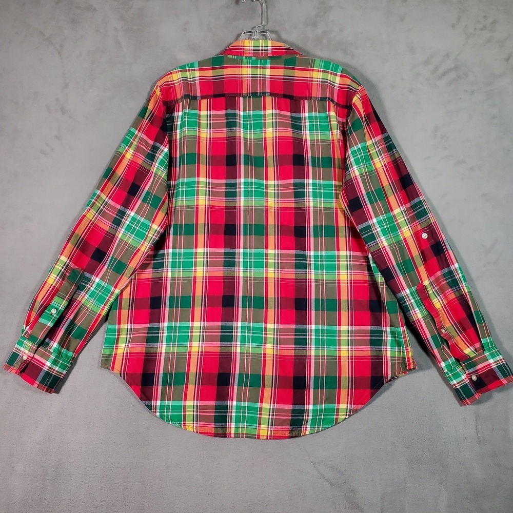 Lauren Ralph Lauren Top Womens L Red Green Plaid Roll Tab Preppy Americana Cabin - Picture 4 of 10